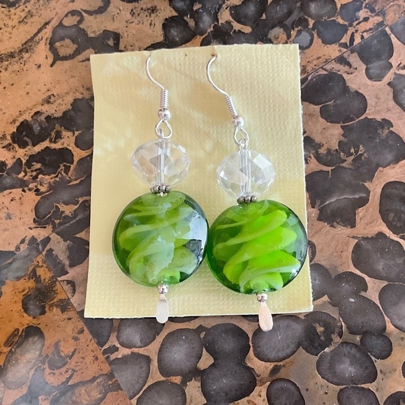 NWOT Hand blown hand made green glass Jewelry's Set - Picture 3 of 8